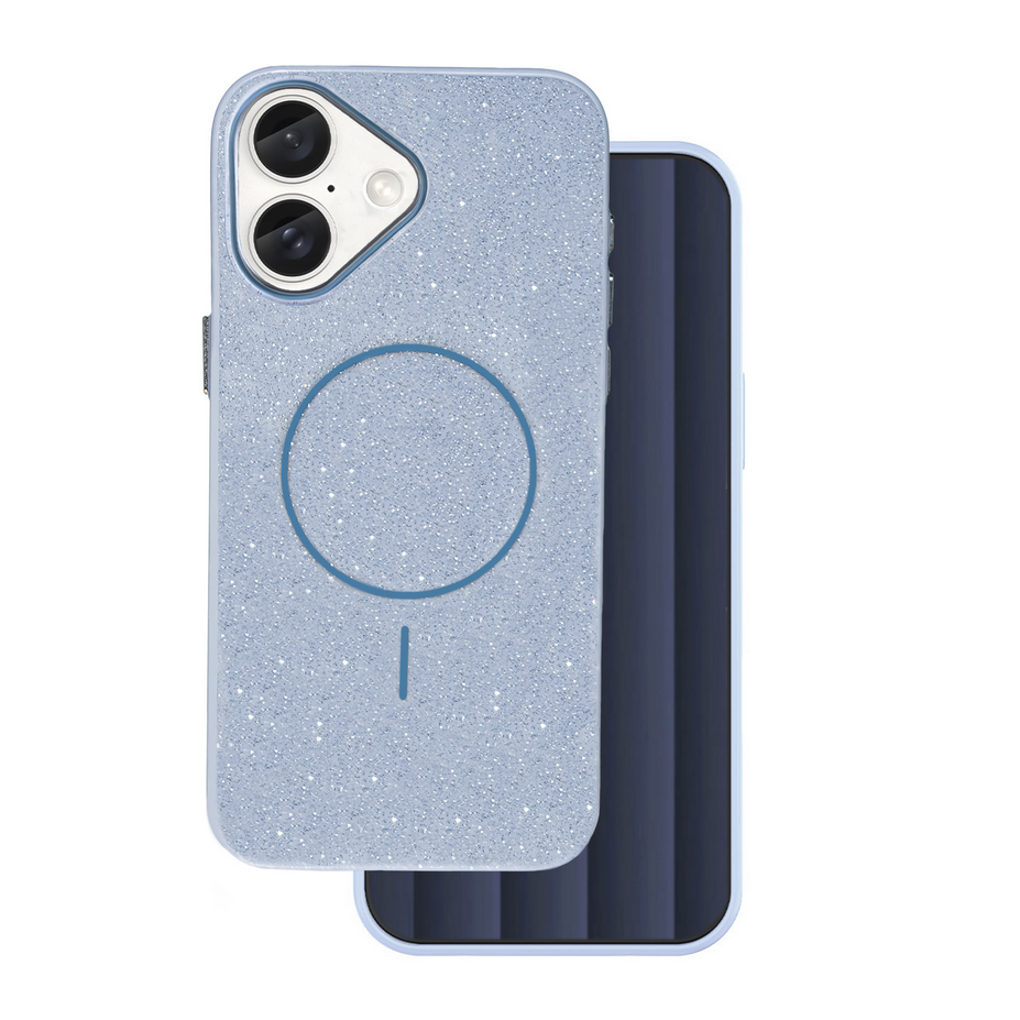 Telefontok iPhone 16 - Glitter kék csillámos magsafe kompatibilis szilikon hátlap tok