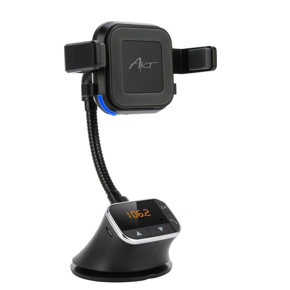 Art FM-09BT autós telefontartó - 4in1 univerzális autós tartó, transzmitter, Wireless töltő, FM adó, fekete