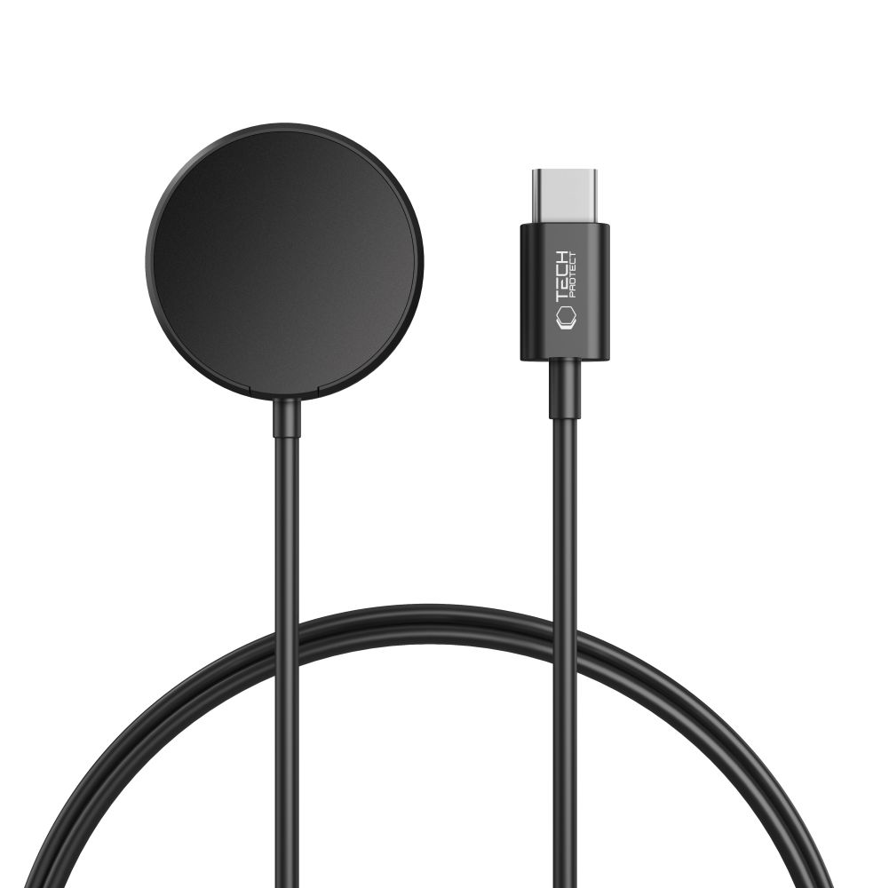 Tech-Protect Mc03 Ultraboost - Samsung Galaxy Watch mágneses töltő fekete, Type-C (USB-C) kábel