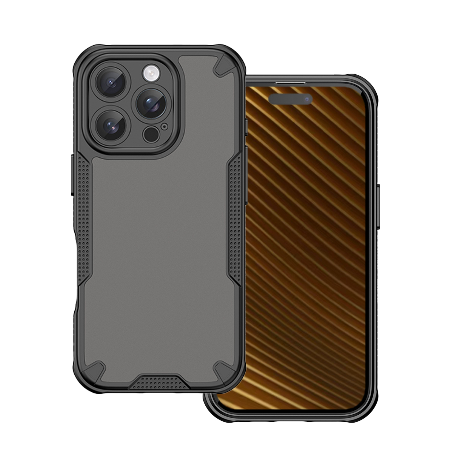 iPhone 16 Pro telefontok - Defender Matt - fekete/áttetsző ütésálló hátlap tok