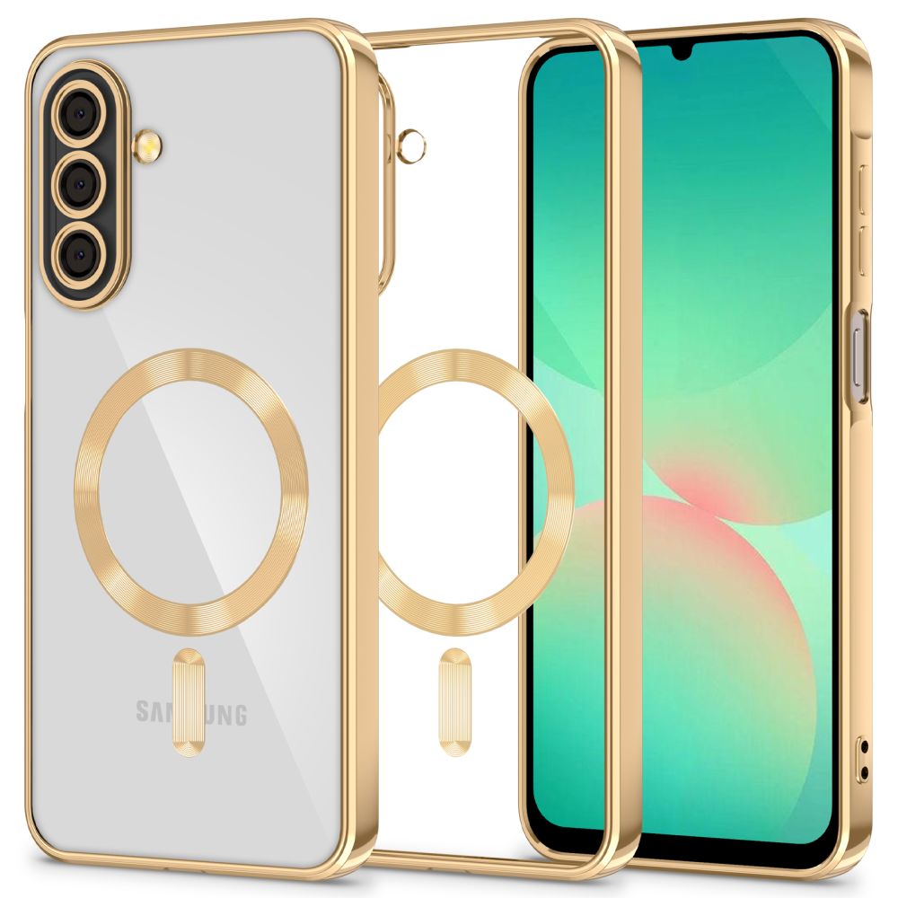 Telefontok Samsung Galaxy A26 5G - Tech-Protect Magflex - MagSafe kompatibilis átlátszó hátlap tok, arany szilikon kerettel