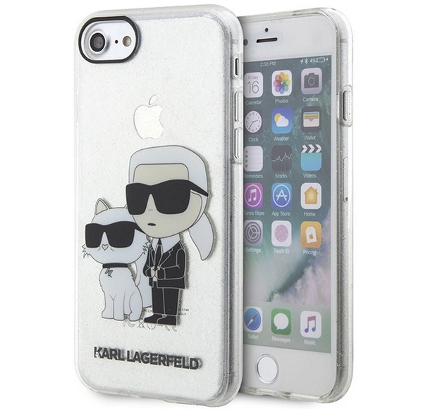 Telefontok iPhone 8 - Karl Lagerfeld Glitter Karl&Choupette átlátszó csillámos hátlap tok