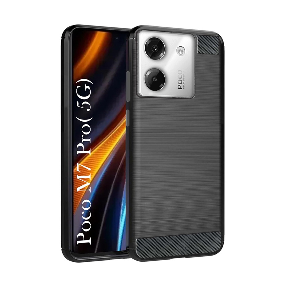 Xiaomi Poco M7 Pro 5G telefontok - Carbon Fiber fekete szilikon hátlap tok