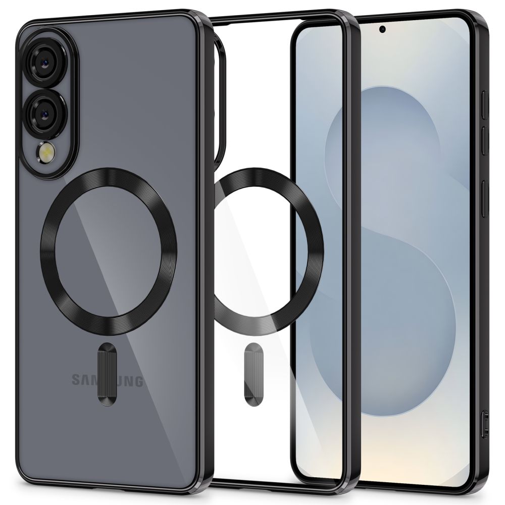 Telefontok Samsung Galaxy S25 Edge - Tech-Protect Magflex - MagSafe kompatibilis átlátszó hátlap tok, fekete szilikon kerettel