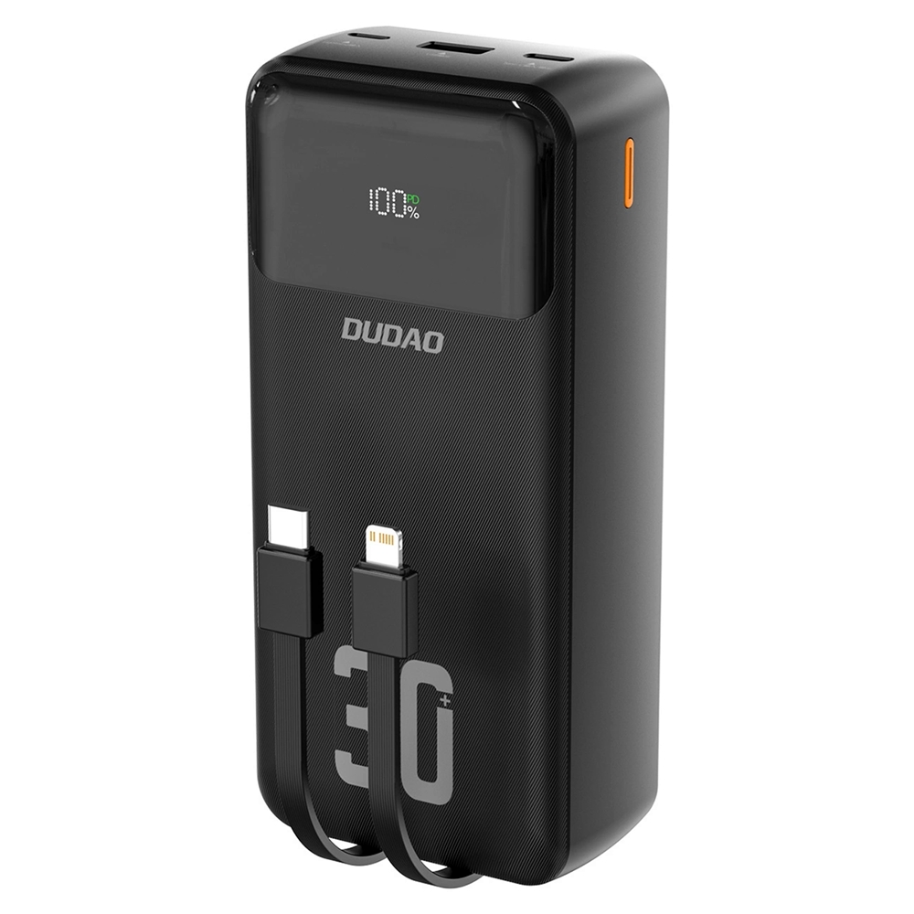 Dudao K15MAX - Lightning / USB / Type-C (USB-C) 30000 mAh, fekete powerbank, LED kijelzővel