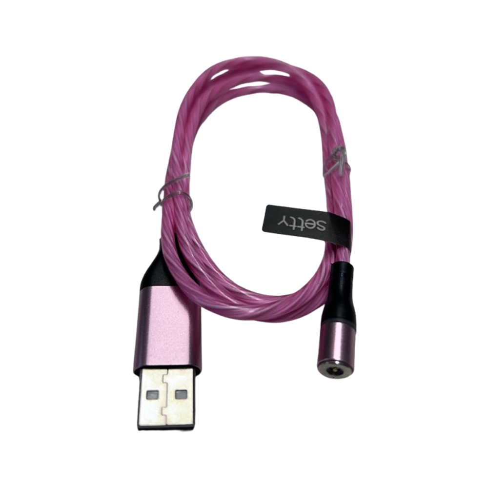 Setty - 3in1 kábel - USB - Lightning / Type-C (USB-C) / MicroUSB cserélhető mágneses fejekkel, pink kábel 2,4A, 1 m