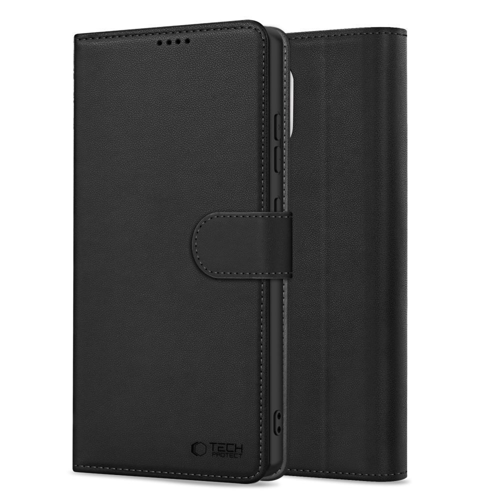Motorola Moto 60 Pro 5G - Tech- Protect Wallet - fekete bőr könyvtok, ráhajtófüllel ﻿