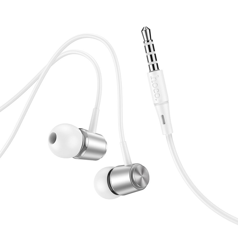 HOCO M108 - ezüst/fehér, vezetékes stereo headset, audio csatlakozóval