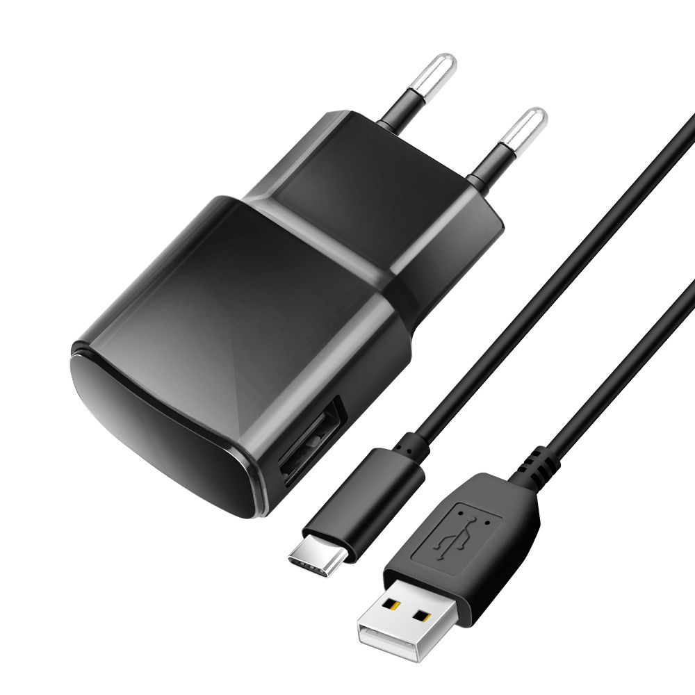 BlueStar TFK-TC-1100B töltő - univerzális fekete hálózati töltőfej 2A, 10W + USB / Type-C (USB-C) kábel, 1,13 m