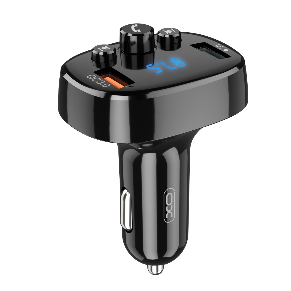 Transzmitter: XO BCC03 - USB-s autós FM/Bluetooth transzmitter + USB autós töltő, fekete, 18W