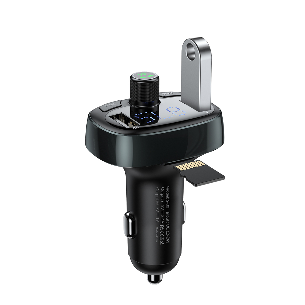Transzmitter: Baseus S-09 - USB-s autós FM/Bluetooth transzmitter + USB autós töltő, fekete, 3,4A