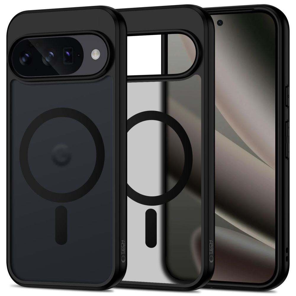 Telefontok Google Pixel 10 Pro - Tech-Protect Magmat MagSafe kompatibilis áttetsző műanyag hátlap tok, fekete szilikon kerettel