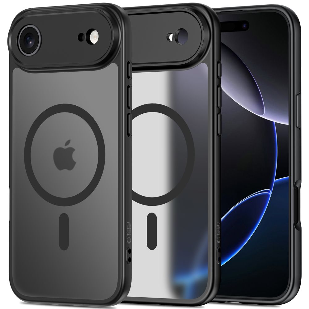 Telefontok iPhone 17 Air - Tech-Protect Basicmag - MagSafe kompatibilis áttetsző műanyag hátlap tok, matt fekete szilikon kerettel