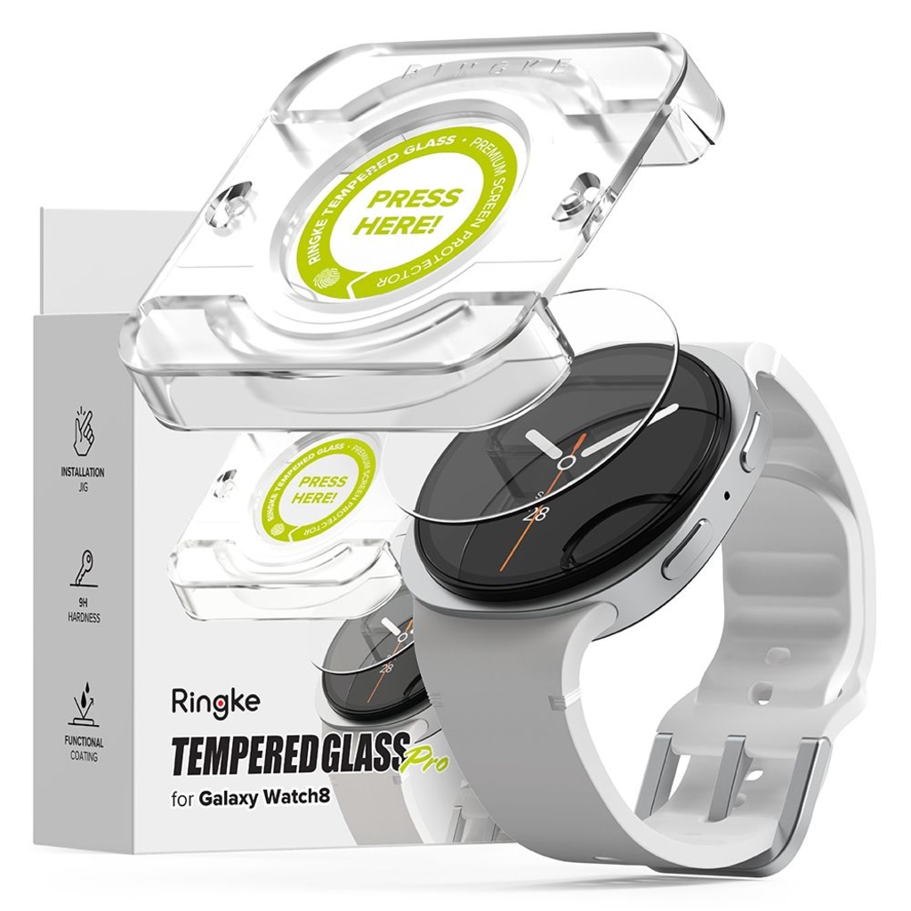 Okosóra üvegfólia - Ringke Tempered Glass Pro - Samsung Galaxy Watch 8 (40 mm) okosórához (2 db) + felhelyezést segítő