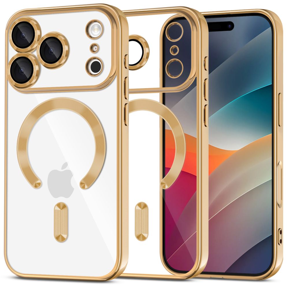 Telefontok iPhone 17 Pro - Tech-Protect Magflex - MagSafe kompatibilis átlátszó hátlap tok, arany szilikon kerettel