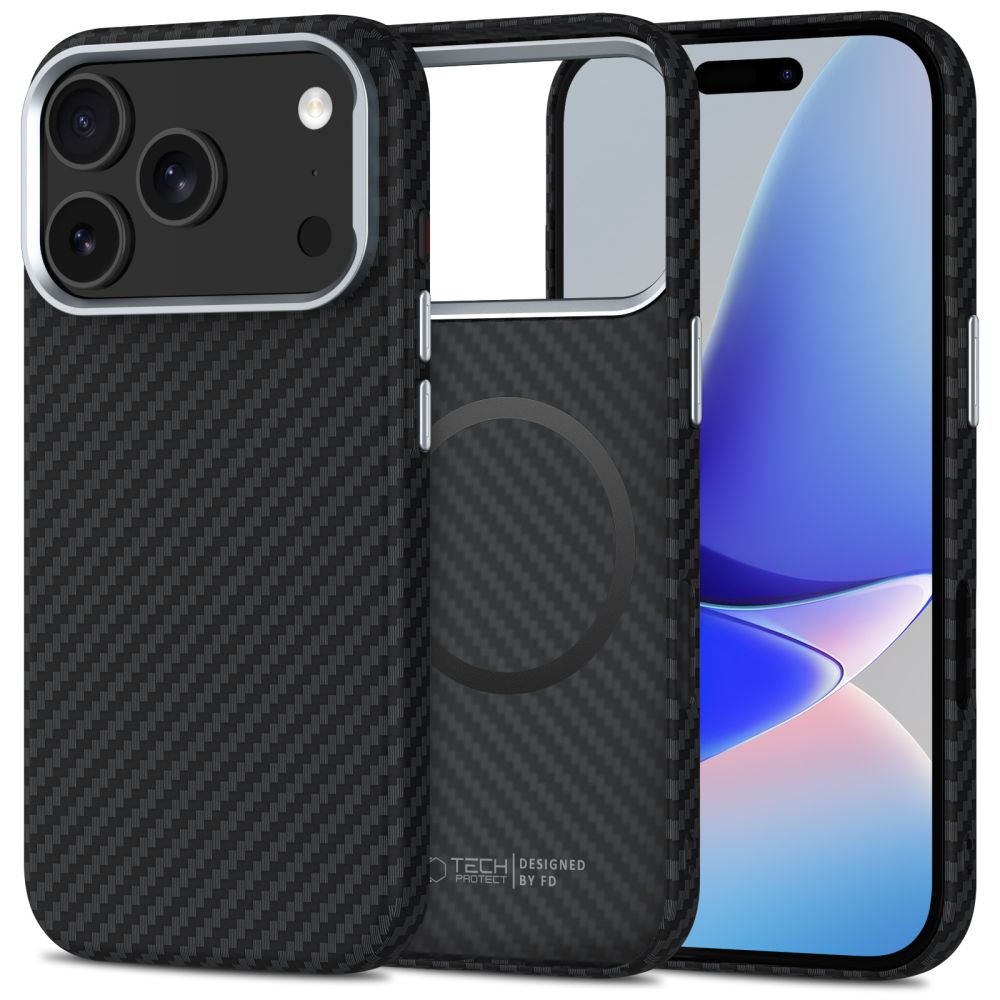 Telefontok iPhone 17 Pro - Carbon MagSafe kompatibilis fekete/ezüst szilikon hátlap tok