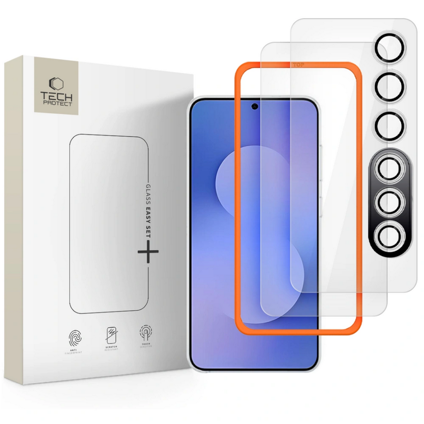 Üvegfólia Samsung Galaxy S25 FE - TECH-PROTECT Supreme - 2 db üvegfólia + 1db fekete keretes kamera védőkeret