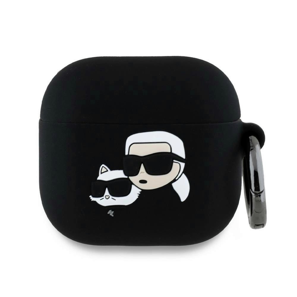 Airpods 4 tartó: Karl Lagerfeld & Choupette 3D - fekete szilikon tok