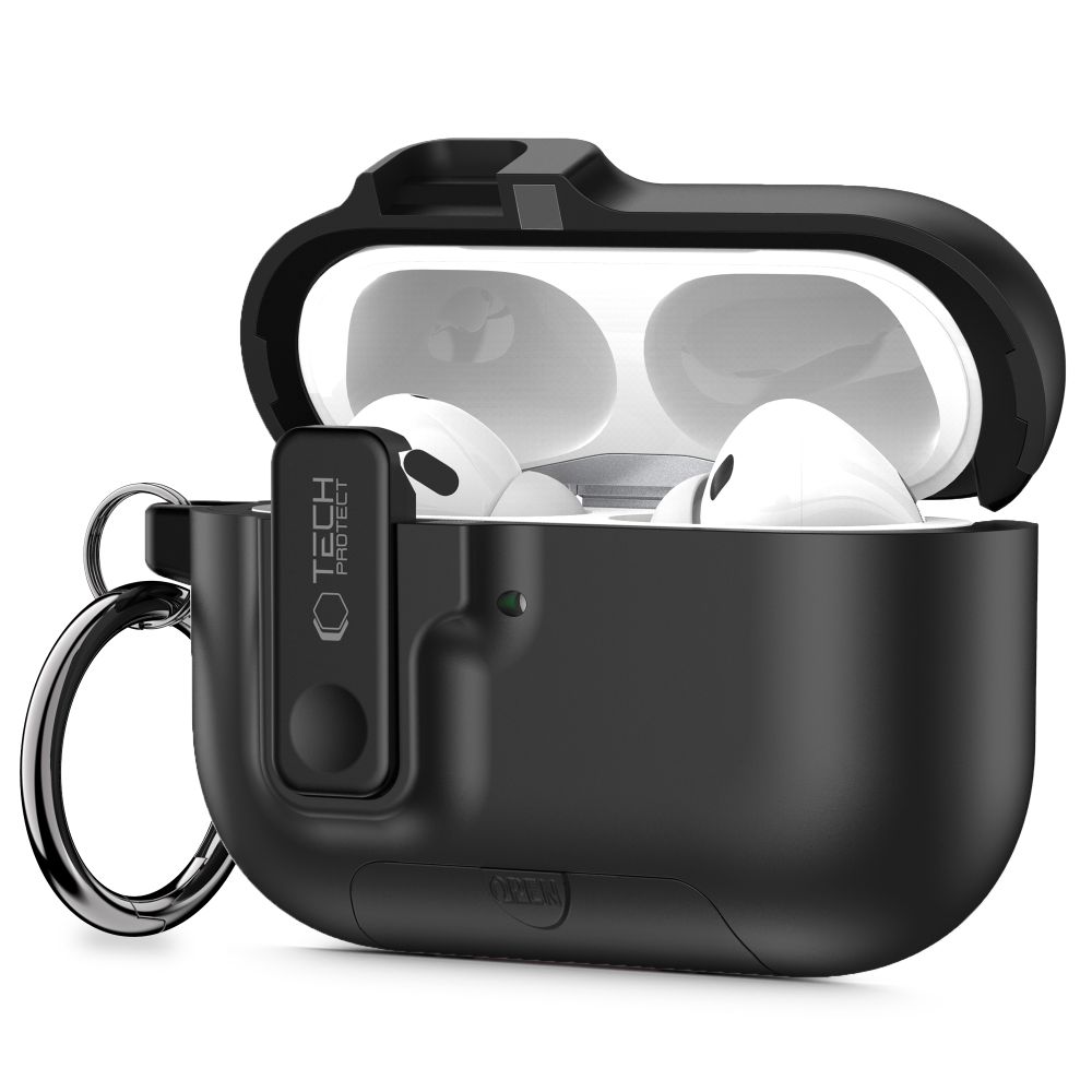AirPods Pro 3 tartó - Tech- Protect Slim Hook - fekete szilikon AirPods Pro 3 tok