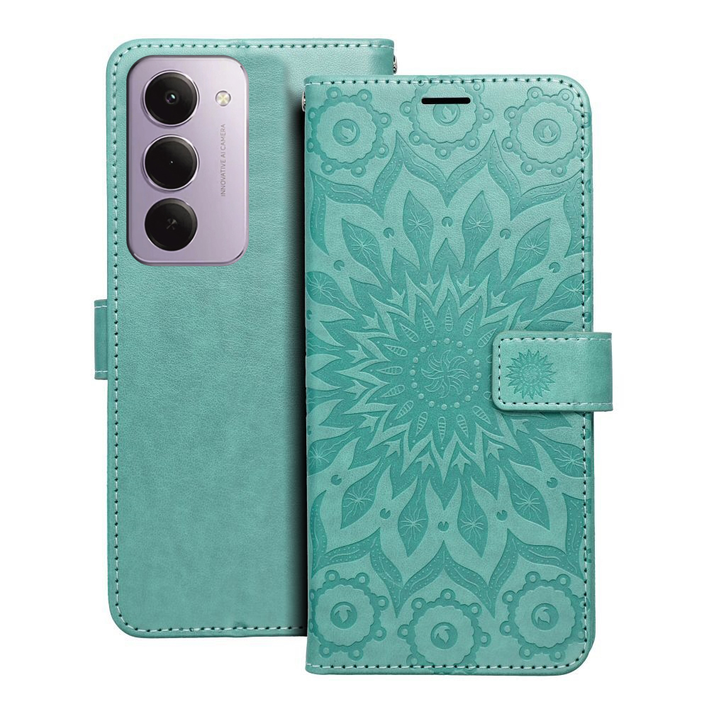 Telefontok Xiaomi Redmi 15 4G / 5G - MEZZO mandala mintás zöld mágneses szilikon keretes könyvtok