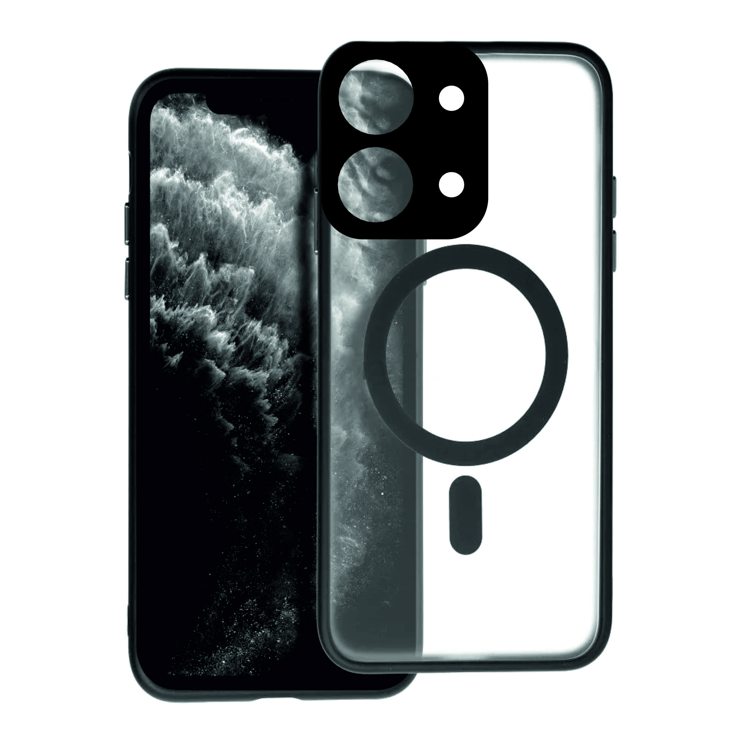 Telefontok Xiaomi Redmi 15C - FULL MATTE MAG COVER - MagSafe kompatibilis áttetsző/fekete hátlap tok