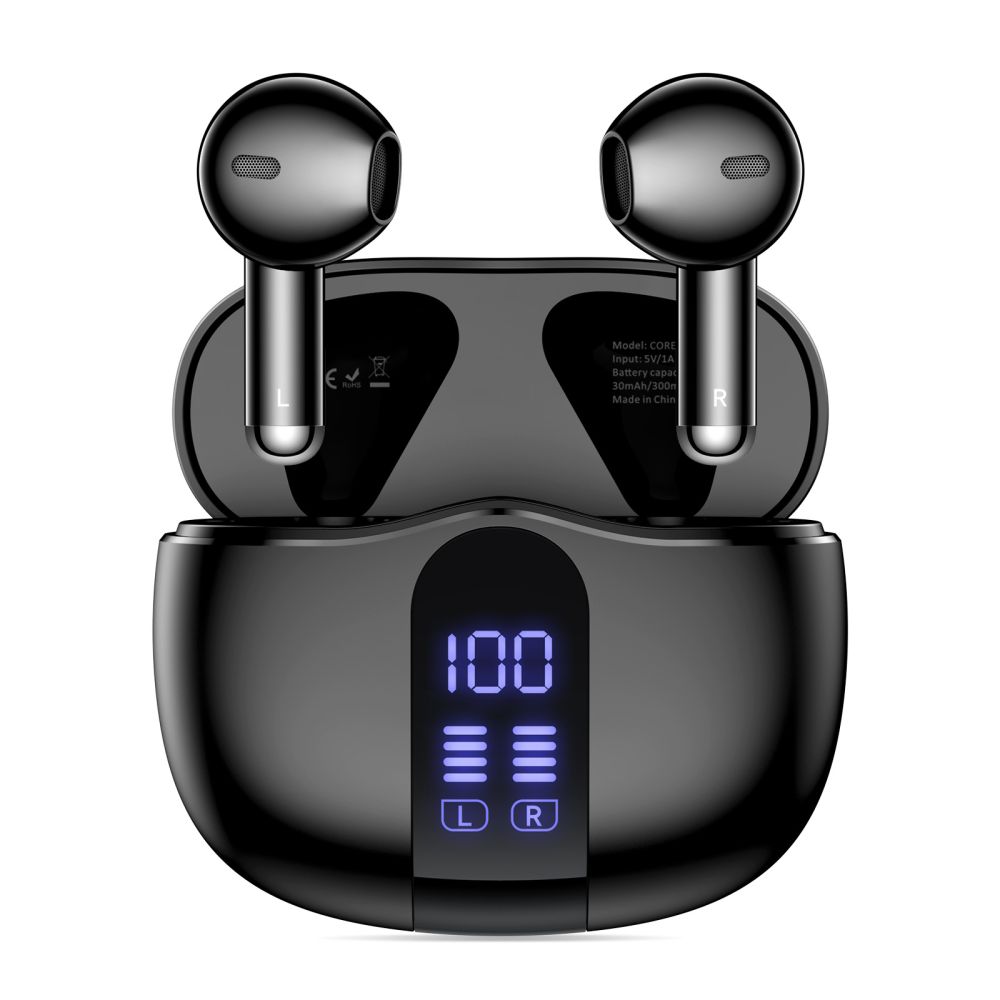 Headset Tech-Protect Ultraboost TWS Core G2 - fekete bluetooth headset, töltő tokkal ﻿