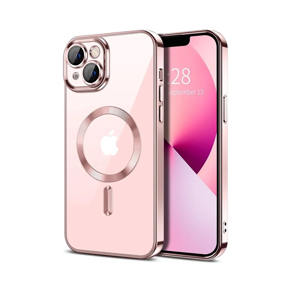 Telefontok iPhone 13 - Tech- Protect MagShine - MagSafe kompatibilis rosegold / átlátszó szilikon tok