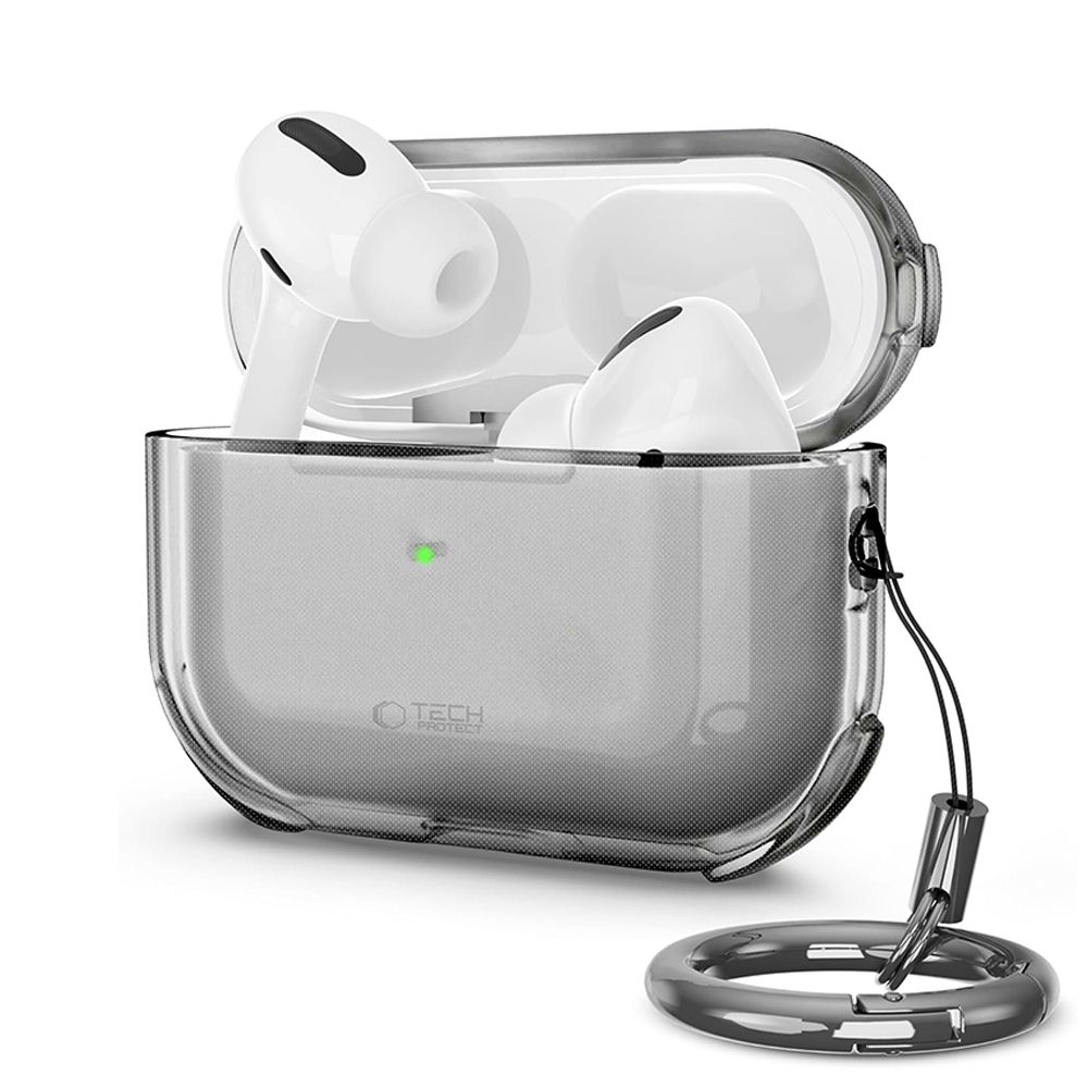 AirPods Pro 3 tartó - Tech- Protect Bounce - füstszínű AirPods Pro 3 tok, karabiner gyűrűvel
