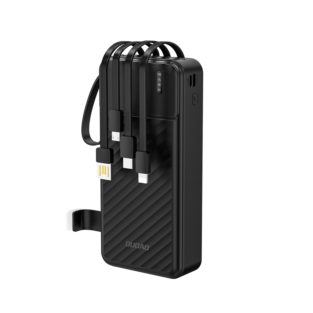 Powerbank Dudao K11 Pro - fekete power bank 20000 mAh, beépített MicroUSB/Type-C/Lightning/USB kábelekkel
