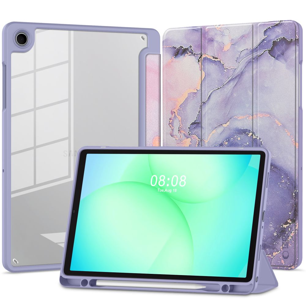Tablettok Samsung Galaxy Tab A9+ Plus 11.0 X210 / X216 - TECH-PROTECT HYBRID LILA MARBLE tok, ceruza tartóval