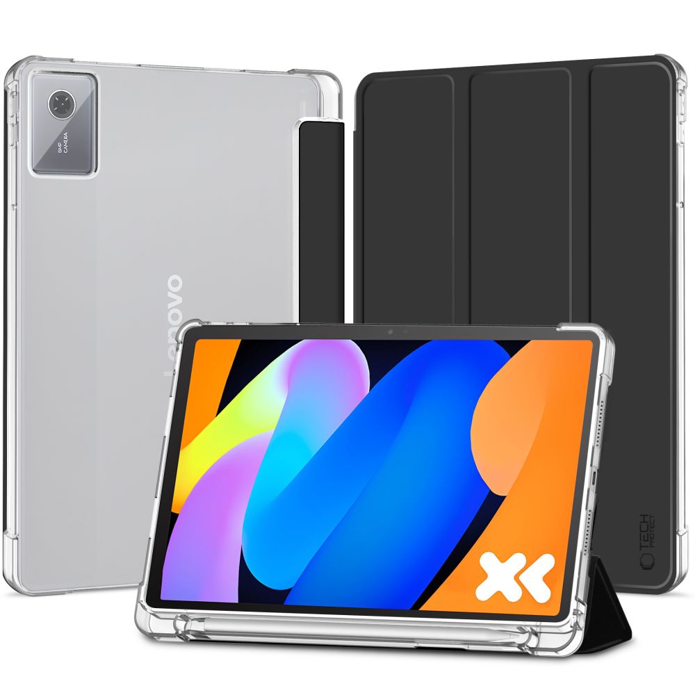 Tablettok Lenovo Idea Tab 11 coll (TB-336) - fekete smart case tablet tok, áttetsző hátlappal, ceruza tartóval
