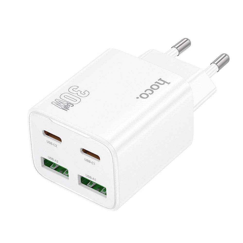 Hoco N56 - 2XUSB / 2XType-C (USB-C) portos fehér hálózati gyors töltőfej, 30W