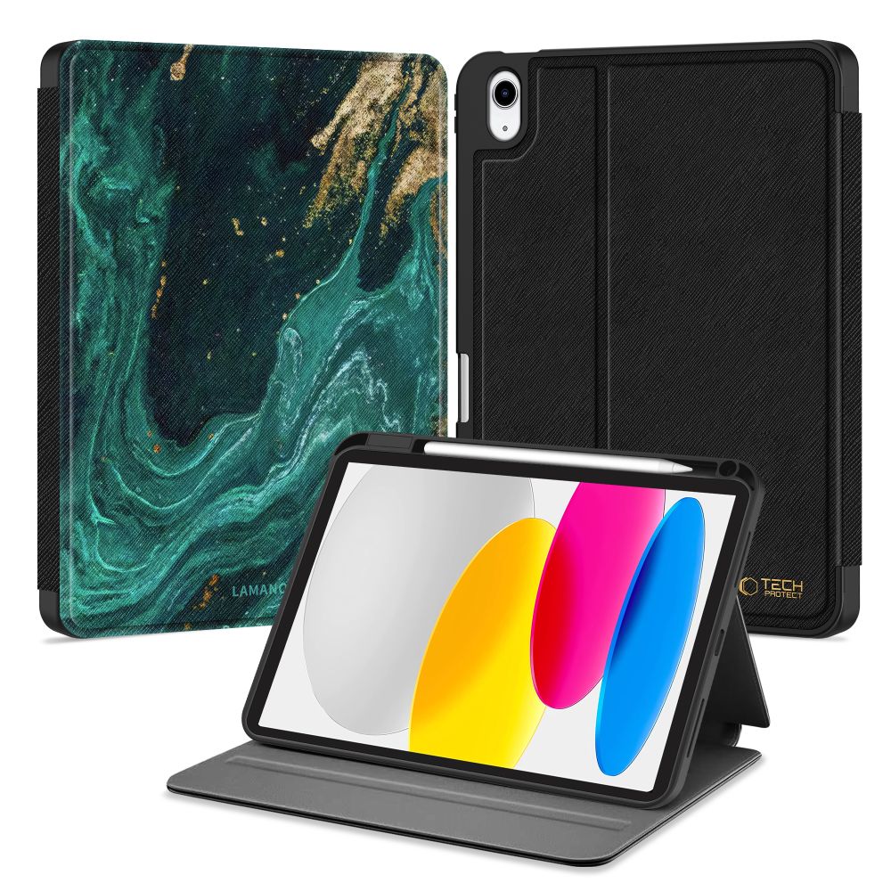Tablettok iPad 2025 11 coll (iPad 11) - LAMANO VERDE AURA mintás smart case, ceruza tartóval