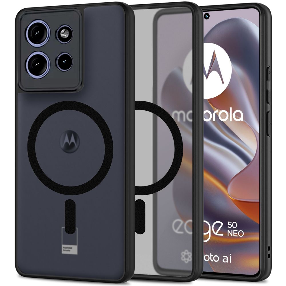 Motorola Edge 60 Neo 5G telefontok - Tech-Protect Magmat - MagSafe kompatibilis áttetsző műanyag hátlap tok, fekete szilikon kerettel