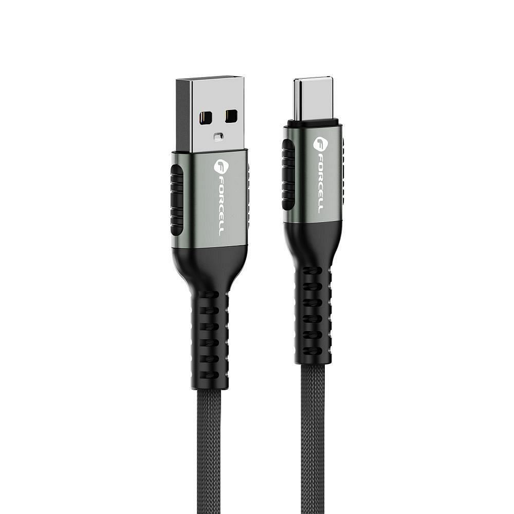Forcell F-Energy C256 - Type-C (USB-C) / USB fekete szövetkábel, 3A / 66W