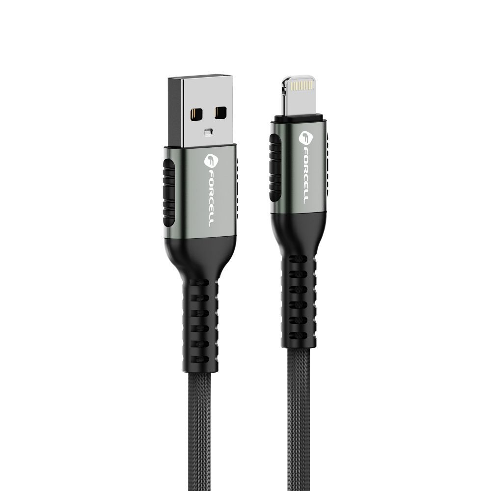 Forcell F-Energy C257 - Lightning / USB fekete szövetkábel, 2,4A / 12W