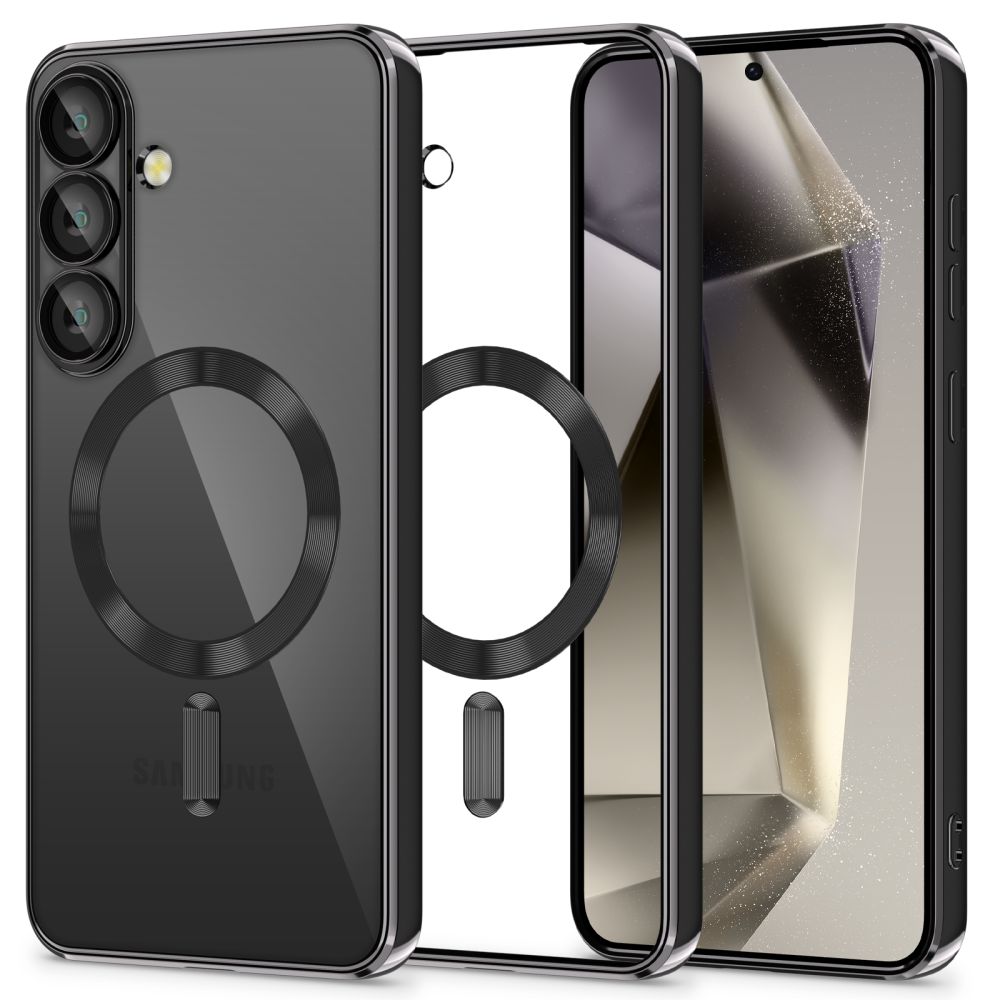 Telefontok Samsung Galaxy A37 5G - MagSafe kompatibilis átlátszó hátlap tok, fekete szilikon kerettel