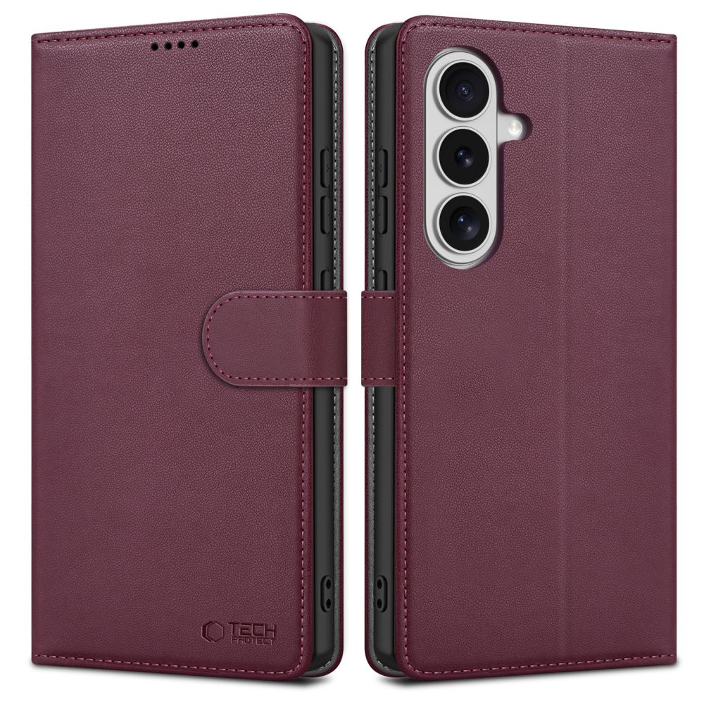 Telefontok Samsung Galaxy S26 - Tech- Protect Wallet - szeder színű bőr könyvtok, ráhajtófüllel ﻿