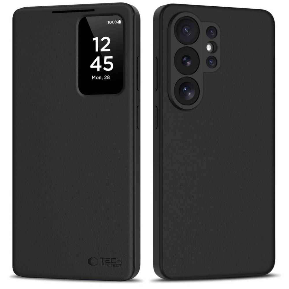 Telefontok Samsung Galaxy S26 Ultra - Tech-Protect Smart Wallet - fekete bőr könyvtok, ráhajtófüllel ﻿
