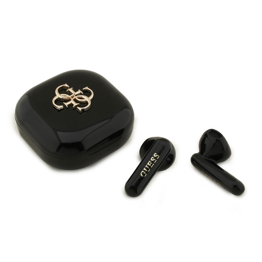 Guess 4G Metal Logo TWS - fekete vezeték nélküli stereo bluetooth headset, töltőtokkal