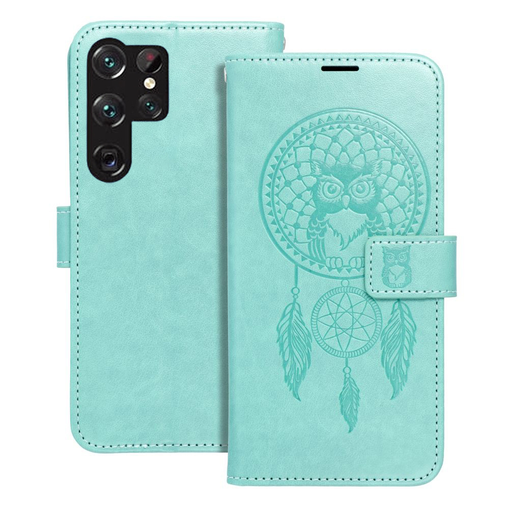 Telefontok Samsung Galaxy S26 Ultra - MEZZO bagoly mintás zöld mágneses szilikon keretes könyvtok