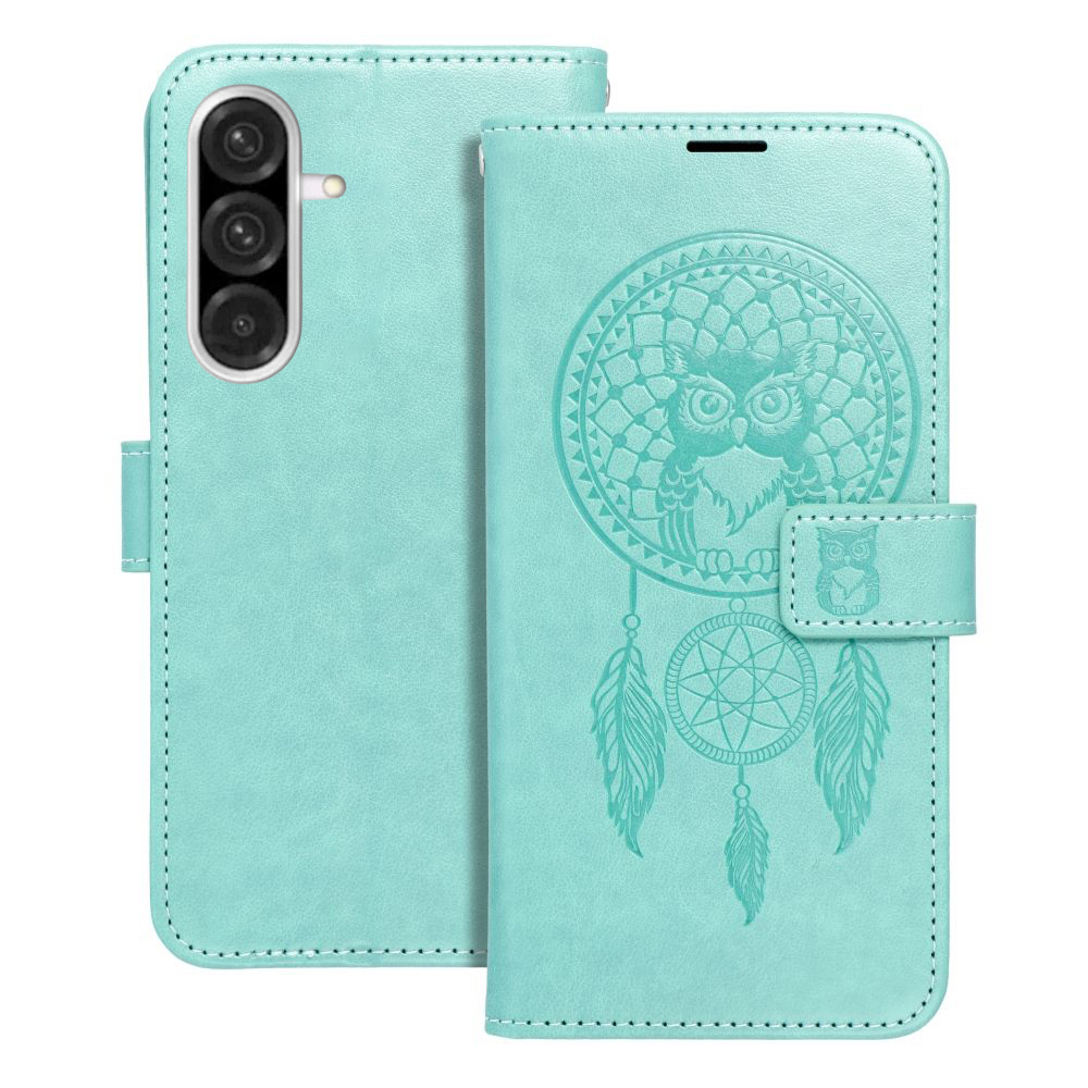 Telefontok Samsung Galaxy S26 - MEZZO bagoly mintás zöld mágneses szilikon keretes könyvtok