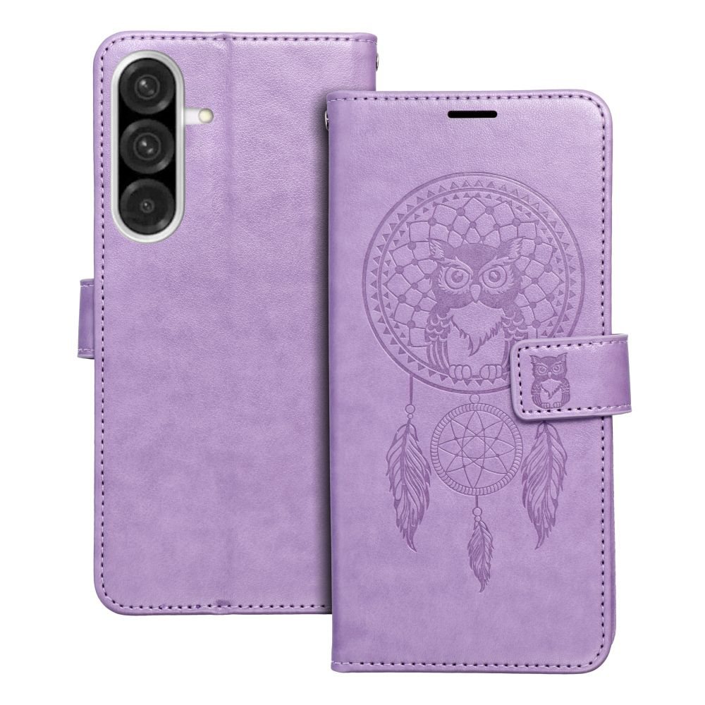 Telefontok Samsung Galaxy S26 - MEZZO bagoly mintás lila mágneses szilikon keretes könyvtok