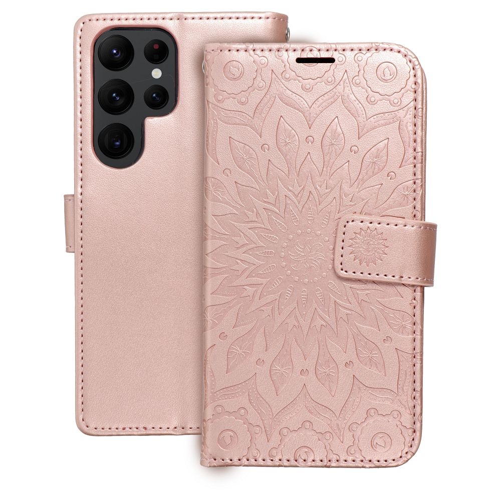 Telefontok Samsung Galaxy S26 Ultra - MEZZO mandala mintás rose gold mágneses szilikon keretes könyvtok