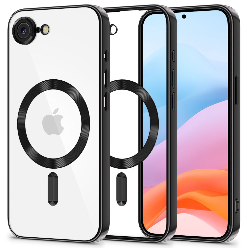 Telefontok iPhone 17e - Tech-Protect Magflex - MagSafe kompatibilis átlátszó hátlap tok, fekete szilikon kerettel ﻿