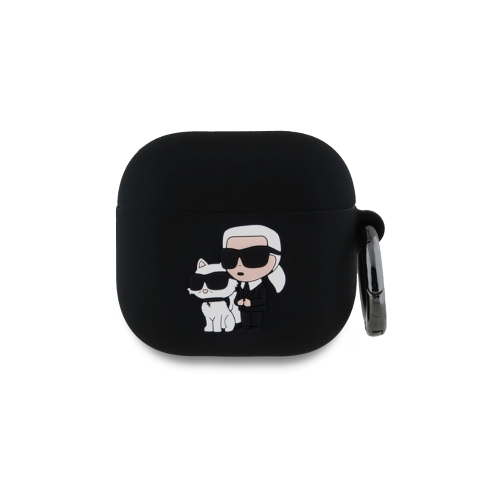 Airpods 4 tartó: Karl Lagerfeld & Choupette 3D - fekete szilikon tok