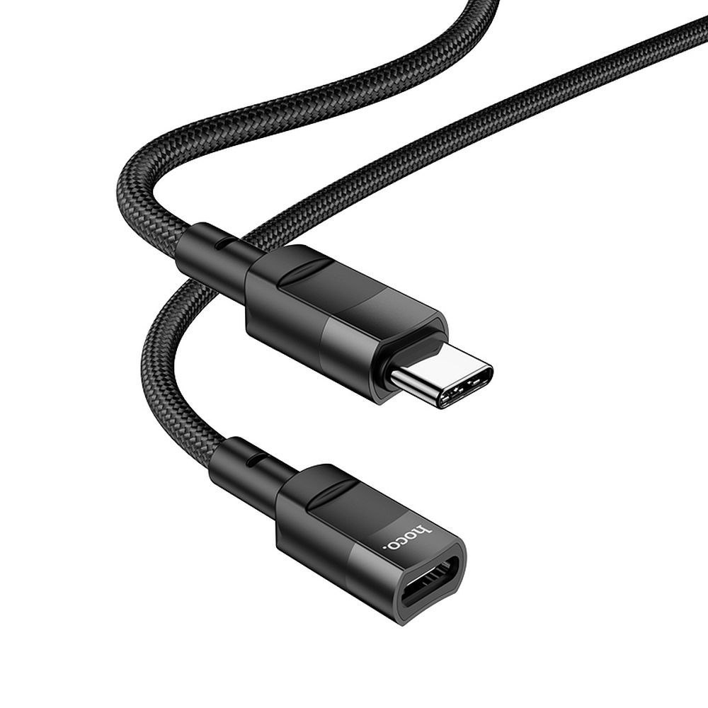 Adapter: Hoco U107 - Type-C / Type-C (USB-C) OTG adapter, fekete szövet, 3A/1,2 m