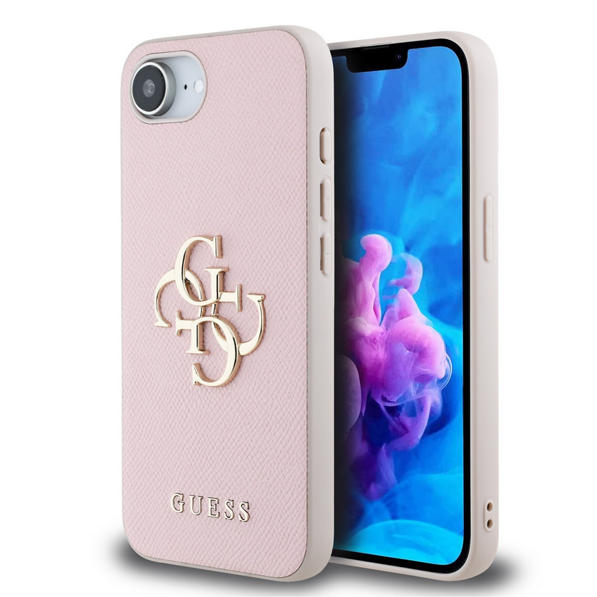 Telefontok iPhone 17e - Guess Grained 4G Metal Logo - pink hátlap tok