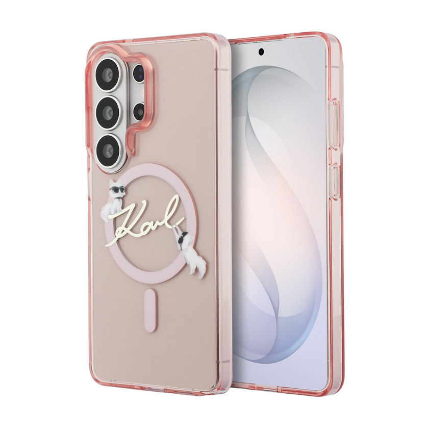 Telefontok Samsung Galaxy S26 Ultra - Karl Lagerfeld IML Choupette Karl Script Logo - MagSafe kompatibilis, pink hátlap tok ﻿
