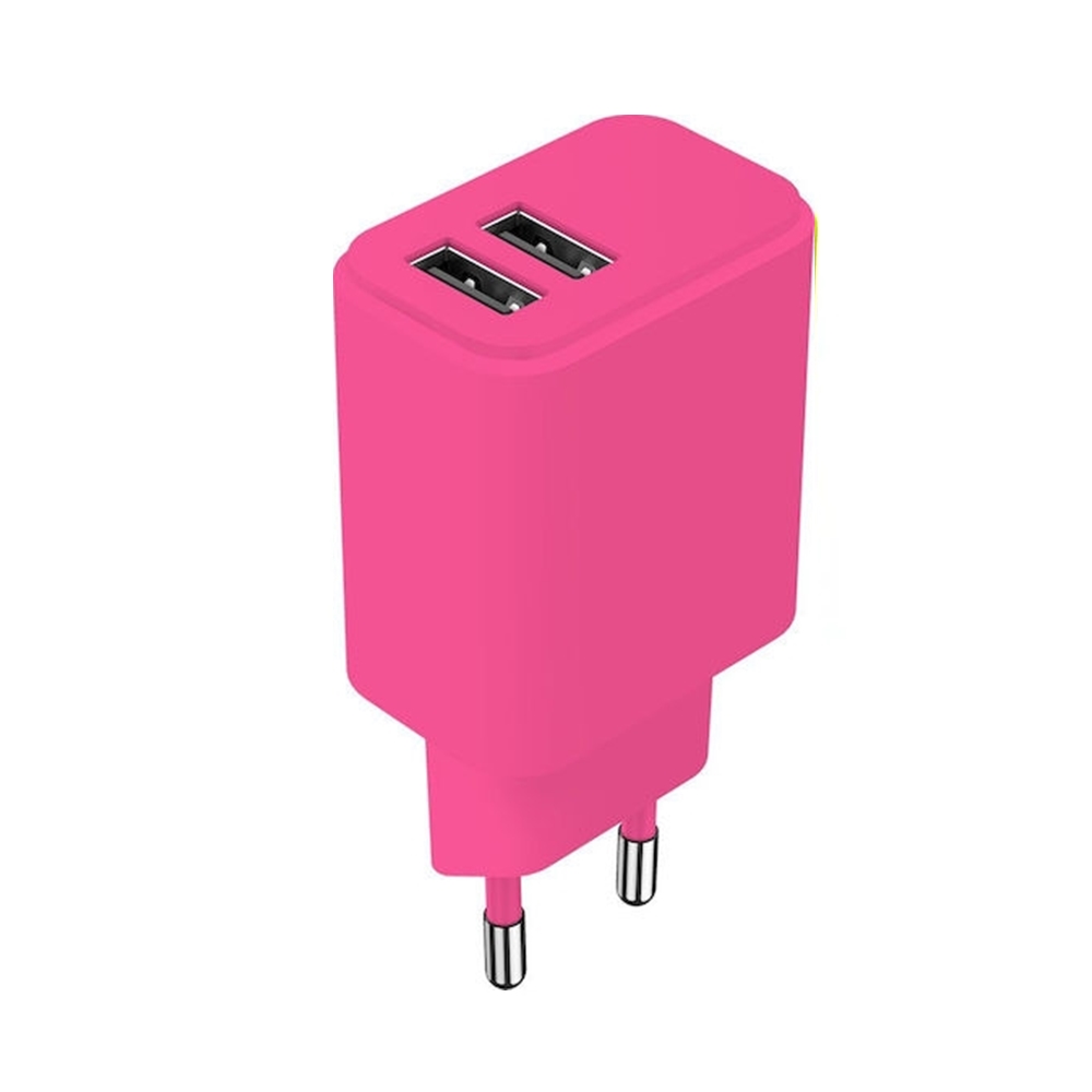 Setty LSIM-AA-126 - 2XUSB hotpink hálózati töltő fej, 2,4A